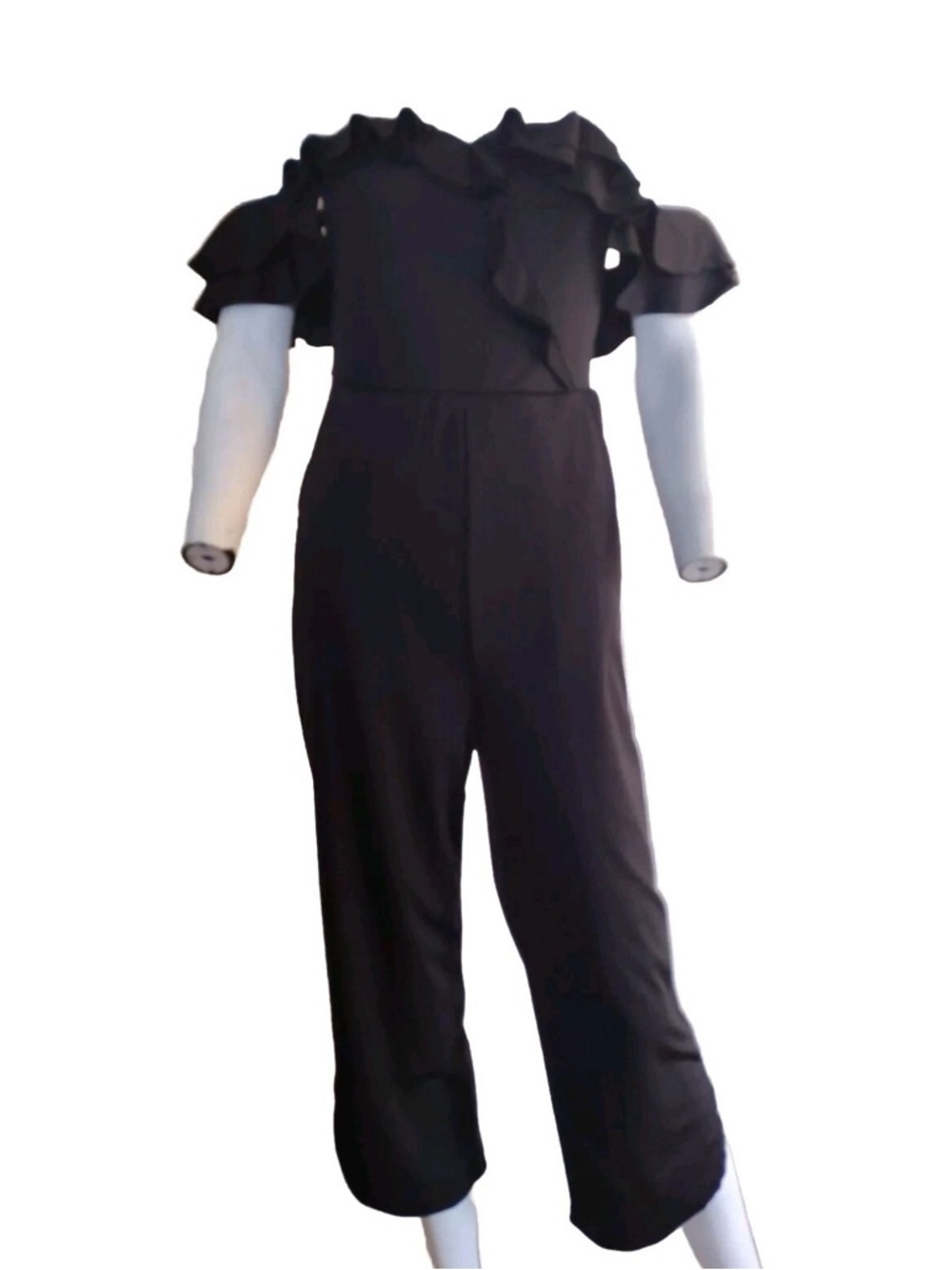 CA Mode Elegant Black Ruffle-Sleeve Ankle Jumpsuit Women’s M Party Ruffles